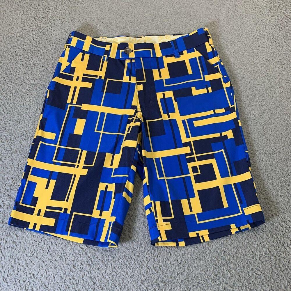 Loudmouth Golf Shorts Mens 30 Chino Performance 11"‎ Inseam Blue Geometric Zip